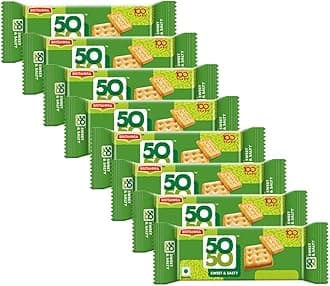 Britannia Crackers 50 50 Sweet and Salty Biscuit 2.19oz (62g) - Delicious, Light & Crispy Grocery Cookies - Best Treat for Friends & Family (Pack of 8)