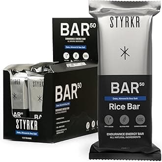 STYRKR Energy Bars - Pack of 12 Rice Bars for Cycling & Running - Date, Almond & Dark Chocolate - Approved by Endurance Athletes - 50g of Carbs via Advanced Dual-Carb Formulation - BAR50 - 12x