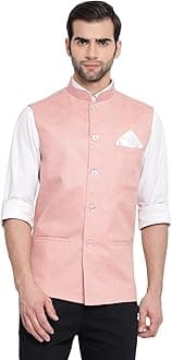 VASTRAMAY Men's Cotton Silk Nehru Jacket – with Mandarin Collar, Perfect For Ethnic Occasions, Weddings & Celebrations