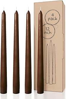 CANDWAX 12 inch Taper Candles Set of 4 - Dripless and Smokeless Unscented - Slow Burning Candle Sticks - Brown Candles