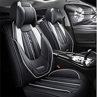 Luxury 5-Seat Car Seat Covers Fit for C-HR Full Set Cushion Leather Front Rear Seat Protectors Non-Slip Waterproof Durable Vehicle Seat Covers with Headrest(Black White)