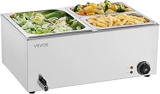 VEVOR 3-Pan Commercial Food Warmer, 24QT Electric Steam Table, 1200W Professional Countertop Stainless Steel Buffet Bain Marie with 86-185°F Temp Control for Catering and Restaurants, Silver