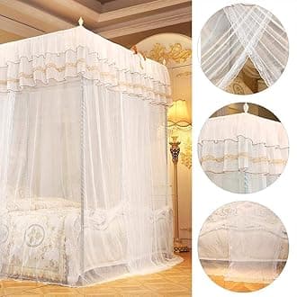 Fdit Luxury Princess Four Corner Post Bed Curtain Canopy Netting Net Bedding 4 Corner Canopy Curtains Bed Canopy for Girls Kids Bedroom Decor(180 * 200 * 200)