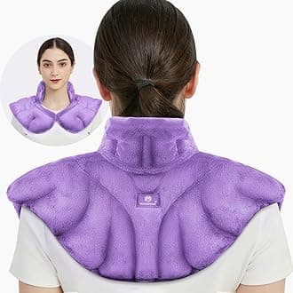 Microwavable Heat Pad for Neck and Shoulders, Weighted Microwave Moist Heating Wrap for Pain Relief Sore Muscle Stress Tension, Heated Wrap with Aromatherapy, Hot & Cold Compress, Purple