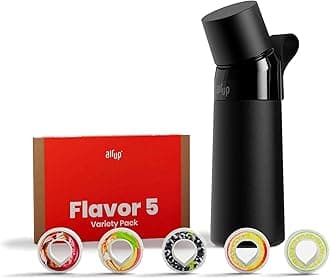 Steel Pitch Black | Stainless steel water bottle (480ml/17oz) + 5 flavour pods | Metal water bottle with straw | Sugar free | Dishwasher safe | Flavoured water bottle metal | Drinks bottle