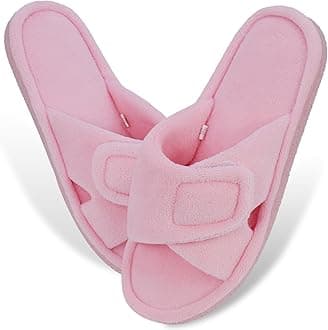 Magtoe Adjustable House Slippers for Women Memory Foam Soft Indoor Shoes Coral Fleece Lined Open Toe Home Slip on Slides Sandals All Seasons