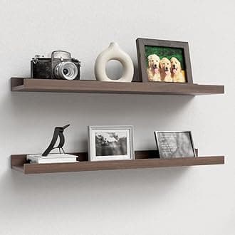 Boswillon 23.6 Inch Long Floating Shelves - 2 Set Farmhouse Wall Shelf for Bedroom, Nursery Book Shelf with Lip, Picture Ledge Shelf for Wall Decor Living Room Bathroom Kitchen - Walnut