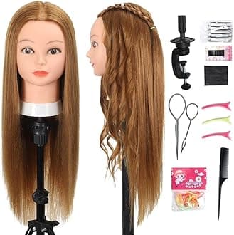 Mannequin Head with 80% Human Hair - Straight, 26"-28" Doll Head for Cosmetology & Hairdresser (#27 Light Brown)