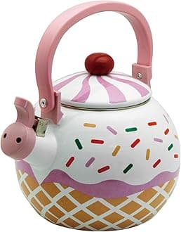 Supreme Housewares Whistling Tea Kettle for Stove Top Strawberry Cupcake Decor Enamel on Steel, Tea Pots Cute Stovetop Kettle Kitchen Accessories Teteras (1.7 Quart, Strawberry Cupcake)