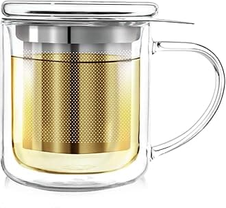 Teabloom Personal Tea Maker - Insulated Heatproof Glass Cup with Loose Tea Infuser and Lid/Coaster – Tea Connoisseur's Choice – Borosilicate Glass Infusion Mug (8 Oz)