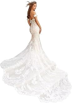 Mermaid Wedding Dresses for Bride Lace Beach Tulle Applique V-Neck Spaghetti Straps Boho Bridal Dress for Bride with Train