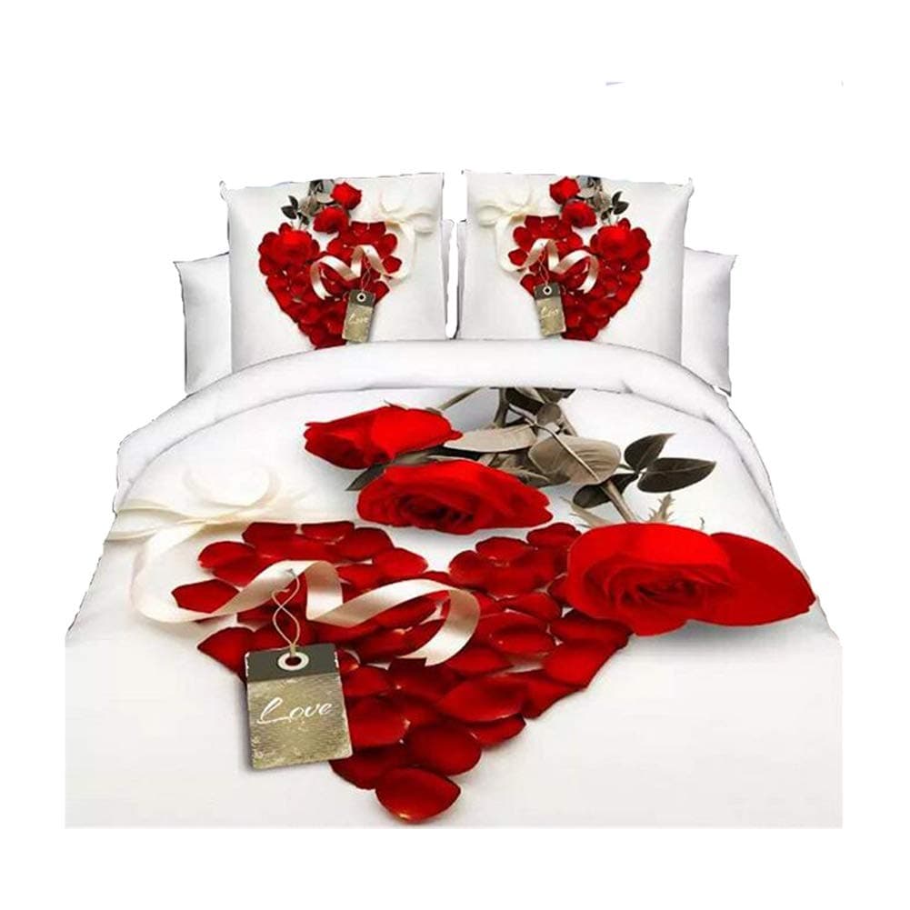 Heave 3D Hot 4 Pcs White Red Rose Bedding Set Diamonds Duvet Cover Full Size Bed Sheet with 2 Pillow Cases