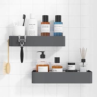 Kitsure Shower Caddy - 2 Pack Adhesive Shower Organizer, Rustproof Metal Shelves, No-Drill Bathroom Organizers and Storage, Grey, Large