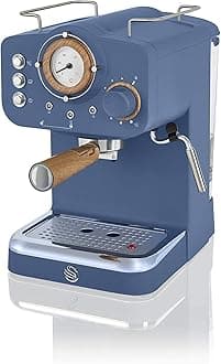 Swan Nordic Espresso Machine, Blue, 15 Bars of Pressure, Milk Frother, 1.2L Tank, Scandi Style, SK22110BLUN