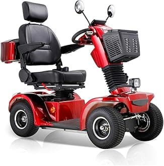 All Terrain Mobility Scooter for Seniors,Heavy-Duty 4 Wheel Mobility Scooters 500 lb Capacity Mobility Scooter,Handicap Scooters for Adults with 3-Speed Travel Long (Red)