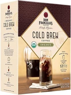 Organic Cold Brew Coffee Pitcher Packs – Easy At-Home Prep, Smooth and Rich with Chocolate Notes – Medium-Dark Roast, 100% Arabica – Enjoy Black or with Cream & Sugar – Makes 2 Pitchers (12 Servings)