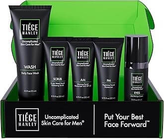 Hanley Advanced Skin Care Routine for Men with Eye Cream| Skin Care System Level 2 | Face Wash, Scrub, Two Moisturizers and Eye Cream | Made in USA | 30 Day Supply