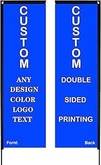 Custom Feather Flags, Personalized Double Sided Feather Flag Banner for Business Outside Advertising, Customized Your Own Logo Text Design (Rectangle Flag Only, 70x360cm/2.3x11.8ft)