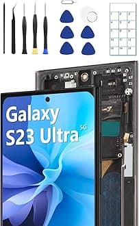 OLED for Samsung Galaxy S23 Ultra 5G Screen Replacement OLED Display Touch Screen Digitizer Assembly Supports Fingerprint with Frame + Tools + Replacement Guide (Black)