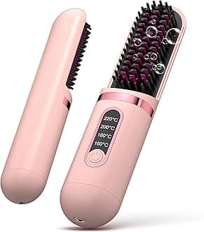 Cordless Hair Straightener for Women, Go Brush Pro, Mini Rechargeable Electric Hot Straightener, Portable Heated Straightening for Travel, Negative Ion Thermal Brush (Pink)