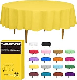 D&Z Plastic Tablecloth Disposable, 12 Pack Yellow Individually Wrapped for Indoor & Outdoor, On-The-Go 84" Round Table Cover Ideal for Party, Birthday, Wedding and Dinner