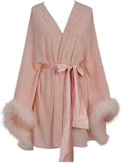 Feather Chiffon Sleeve Short Bridal Robe with Sash Short Sexy Night Gown Pajamas