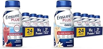 Ensure Plus Nutrition Shake with 16 Grams of Protein & Ensure Plus Liquid Nutrition Shake with Fiber, 16 Grams of Protein, Vanilla, 8 Fl Oz Bottle (Pack of 24)