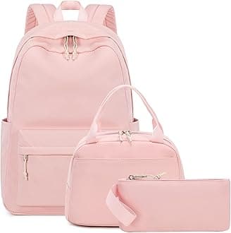 Teen Girls School Backpack Kids Bookbag Set with Lunch Box Pencil Case Travel Laptop Backpack Casual Daypacks (Pink Set -3)