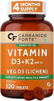 Vitamin D3 K2 Supplement | Vitamin K2 MK7 To Support Bone & Heart Health | Veg D3 - Lichen - 120 Tablets