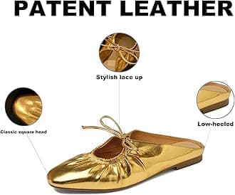 Women's Wrinkled Leather Lace Up Flat Mules Fashion Closed Square Toe Slip-On Slingback Ballet Flats Comfortable Casual Dressy Date Office Work Shoes