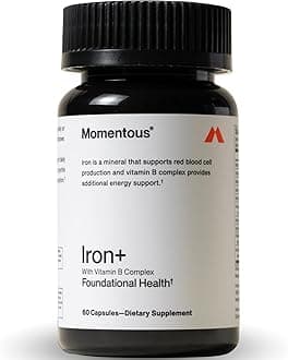 Momentous Iron+ with Vitamin C & Vitamin B Complex - Ferrochel Iron Capsules for Foundational Health Support - NSF Certified for Sport - Gluten-Free - 60 Servings