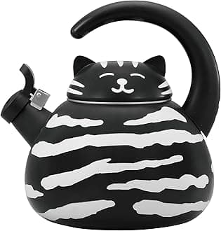 Whistling Tea Kettle for Stove Top Enamel on Steel Teakettle, Supreme Housewares Black Cat Design Teapot Water Kettle Cute Kitchen Accessories Teteras (2.1 Quart, Black Cat)