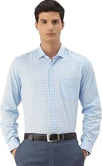 Peter England Men's Micro-Checkered Formal Slim Fit Full Sleeve Shirt | Cotton Rich