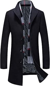 iCKER Mens Trench Coat Winter Wool Blend jacket Overcoat long Top Coat Warm Pea Coat