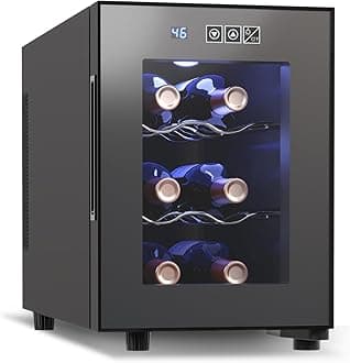 6 Bottle Wine Cooler, Wine Fridge Small with Digital Temperature Control, 46-65℉, Countertop Wine Cooler Refrigerator, Mini Freestanding Wine Cellars Glass Door, Gift for Wine Lover