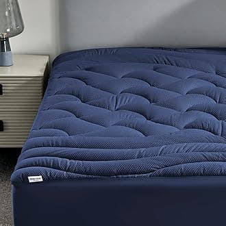 SLEEP ZONE Cooling Mattress Topper California King, Premium Zoned Cool Mattress Pad Cover, Padded Mattress Protector Breathable Washable, Deep Pocket 8-21" (Navy, Cal King)