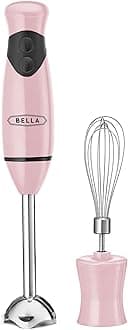 BELLA Immersion Hand Blender, Portable Mixer with Whisk Attachment - Electric Handheld Juicer, Shakes, Baby Food and Smoothie Maker, Stainless Steel, Pink
