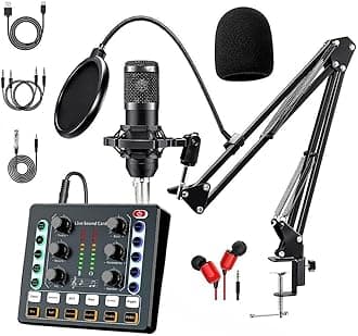 Podcast Equipment Bundle, BM-800 Recording Studio Package with Voice Changer, Live Sound Card - Audio Interface for Laptop Computer Vlog Living Broadcast Live Streaming YouTube TikTok (AM100-M8)