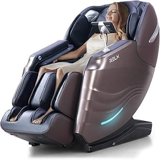 RELX Massage Chair Full Body, 15 Modes Zero Gravity SL-Track Shiatsu Massage Chair Built-in Heat System, Airbag Massage with Body Scan, Deep Yoga Stretch, Calfrest Extension and AI Control(Brown)