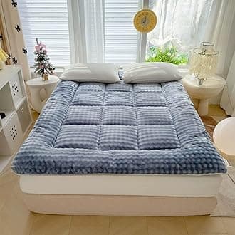 Japanese Futon Mattress,2025new Extra Thick Faux Wool Finish Fluffy Floor Futon Mattress, Super Soft Roll Up Tatami Mat, Foldable & Portable Floor Bed Sleeping Pad(Blue,120x200cm/Twin XL)