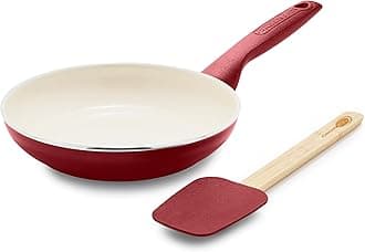 GreenPan Rio Healthy Ceramic Nonstick 8" Frying Pan Skillet and Silicone Spatula Set, Soft Grip Handle, Breaktfast Meal Set, PFAS-Free, Dishwasher Safe, Oven Safe, Red