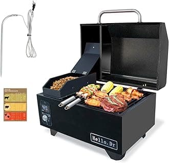 Pellet Grill, Portable Pellet Smoker, Smoker Grill with Digital Control, LED Screen, Meat Probe, Portable pellet Grills for BBQ, Smoke, Bake and Roast, RV Camping，Black