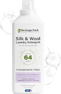 Heritage Park Silk & Wool Fragrance Free, Hypoallergenic, pH-Neutral Laundry Detergent – Dermatologist-tested, Sensitive Skin-Friendly, Enzyme-Free, Concentrated Up to 64 loads (32 fl oz)