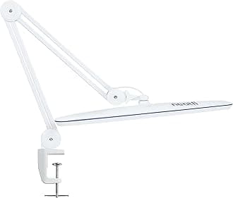 XL 2,200 Lumens 24W LED Desk Lamp – 23” Wide Shade | Dimmable Eye-Caring Task Light | Adjustable Arm | Home Office, Study, Crafts & Nail Tech (White, Non-CCT with Clamp)