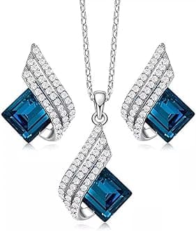 Angel Wings Platinum Plated Crystal Pendant Necklace Jewellery Set Gifts for Women and Girls (Blue) (14622s)