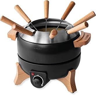 Electric Fondue Set Party 2.3 quart - Electric Fondue - For Cheese Fondue, Chocolate Fondue, Hotpot - Temperature Control - 2.4 quart - Fondue Device