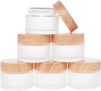 6Pcs Glass Lotion Cream Container with Lid Refillable Empty Sample Cosmetic Jar for Makeup Scrub Cream Toiletries Home Travel (50ml)