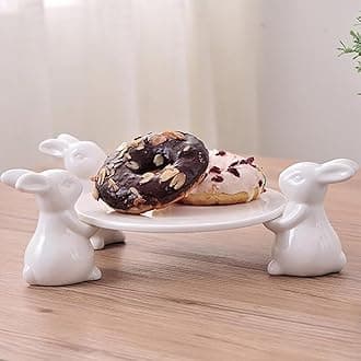 Bunny Rabbit Ceramic Plate,Dishes for Dessert Food Server Tray,Cute Cake Stand, Tableware Crafts Gift for Kitchenware Lovers,Wedding,Mother's Day Easter Day(3 Rabbit)