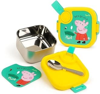 rabitat Peppa Pig Lunchmate Mini Stainless Steel Lunch Box | 1+1 Year Brand Warranty | Tiffin Box for School | Kanjak Gifts for Girls | BPA-Free Leak-Proof with Spoon | 500 ml | Go Green