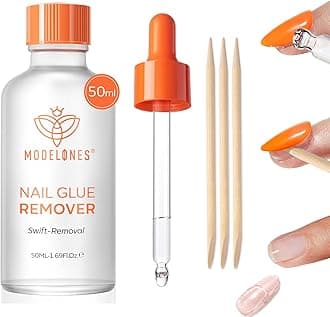 Modelones 50 ML Nail Glue Remover for Base Coat Press On Nails, Upgrade Clear Stick On Nails Remover for Acrylic Tips, Nail Polish Remover with Wood Stick